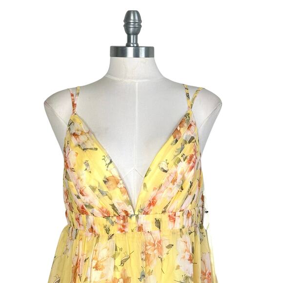 Mac Duggal 70240 Floral Mini Babydoll Dress Empire Waist Yellow - Picture 5 of 12
